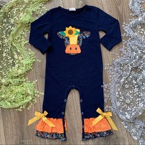 Boutique Girls Cow Ruffle Romper
